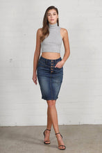 Load image into Gallery viewer, High Rise Button Fly Closure Denim Midi Skirt