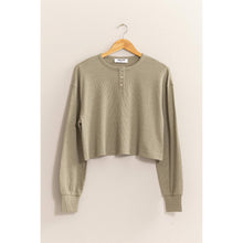 Load image into Gallery viewer, Lucky Day Cropped Olive Henley Top