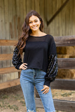 Load image into Gallery viewer, Mix-Up Media Mesh Waffle Sequin Knit Top