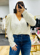 Load image into Gallery viewer, Winter White Wonderland Sequin Bodysuit (Curvy Collection)