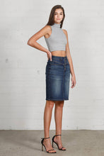 Load image into Gallery viewer, High Rise Button Fly Closure Denim Midi Skirt