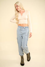 Load image into Gallery viewer, The Essential Henley Crop Long Sleeve Rib Stretch Top