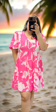 Load image into Gallery viewer, Pink Hibiscus Pocketed Babydoll Dress