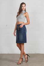 Load image into Gallery viewer, High Rise Button Fly Closure Denim Midi Skirt