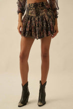 Load image into Gallery viewer, Wild Mocha Blooms Drop-Waist Lace-Up Pleated Mini Skort