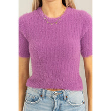 Load image into Gallery viewer, Fuzzy Plum Crop Sweater