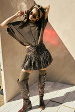 Load image into Gallery viewer, Wild Mocha Blooms Drop-Waist Lace-Up Pleated Mini Skort
