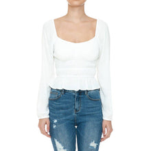 Load image into Gallery viewer, Autumn Romance Smocked Crop Peasant Top