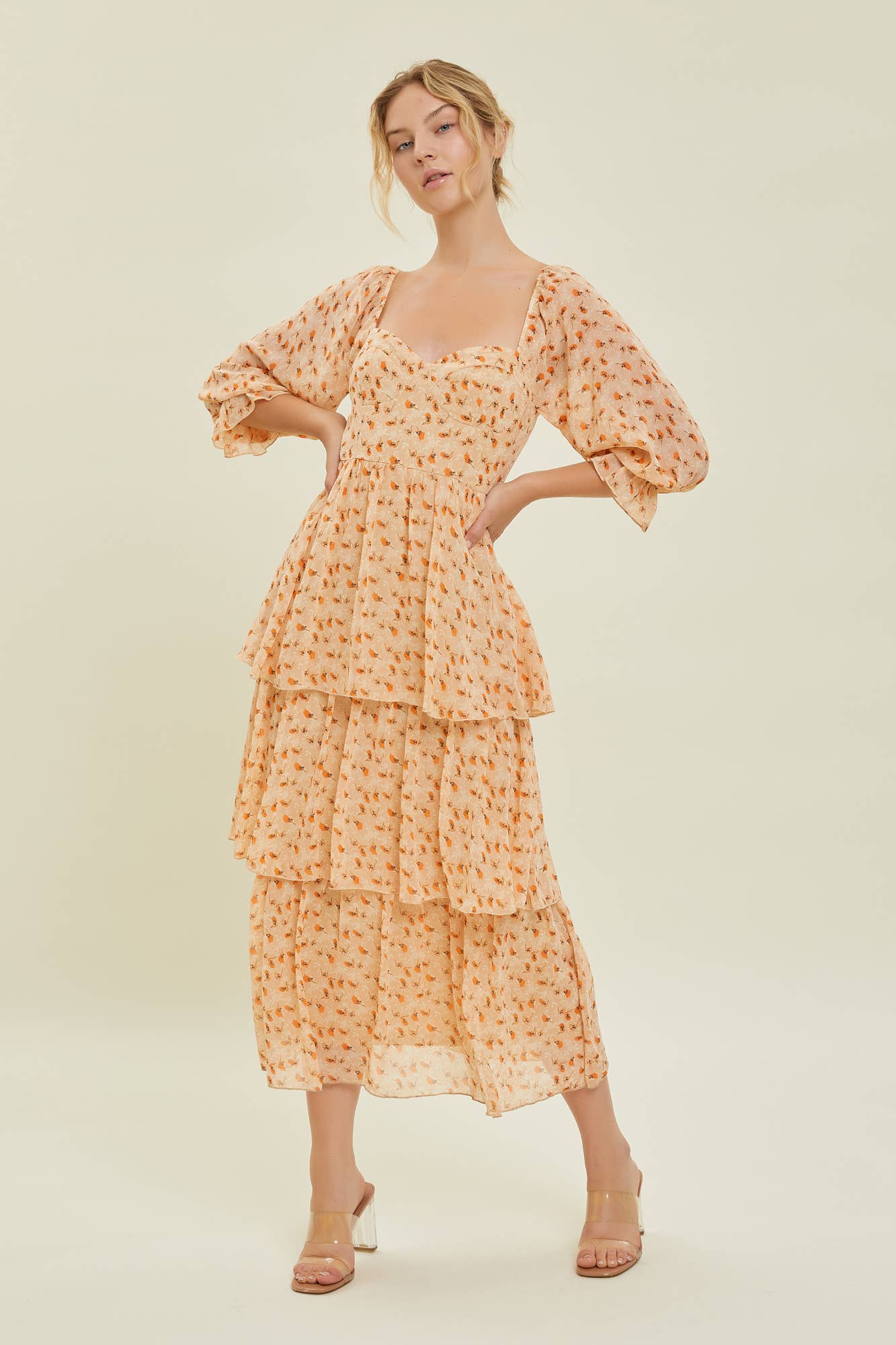 Prairie Chic Ditsy Floral Apricot Buster Dress M / Dusty Apricot Prairie Chic Ditsy Floral Apricot Buster Dress M / Dusty Apricot
