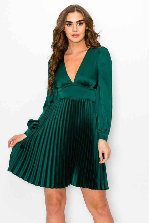 emerald pleated dress Lulus | Emerald Green Satin Pleated Midi Dress | Womens | X-Small