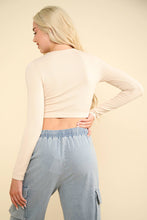 Load image into Gallery viewer, The Essential Henley Crop Long Sleeve Rib Stretch Top
