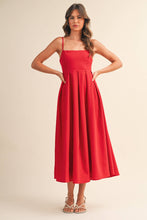 Load image into Gallery viewer, Scarlet Soirée Linen Tie-back Midi Dress