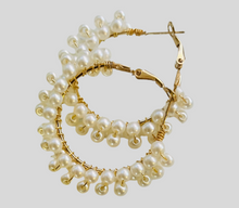Load image into Gallery viewer, Pearl Cluster Hoop Earrings (Back in Stock!)