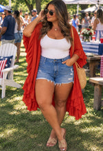 Load image into Gallery viewer, Rustic Summer Nights Ruffled Kimono (Curvy Collection)