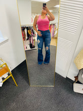 Load image into Gallery viewer, Destroyed Dark Flare Jeans
