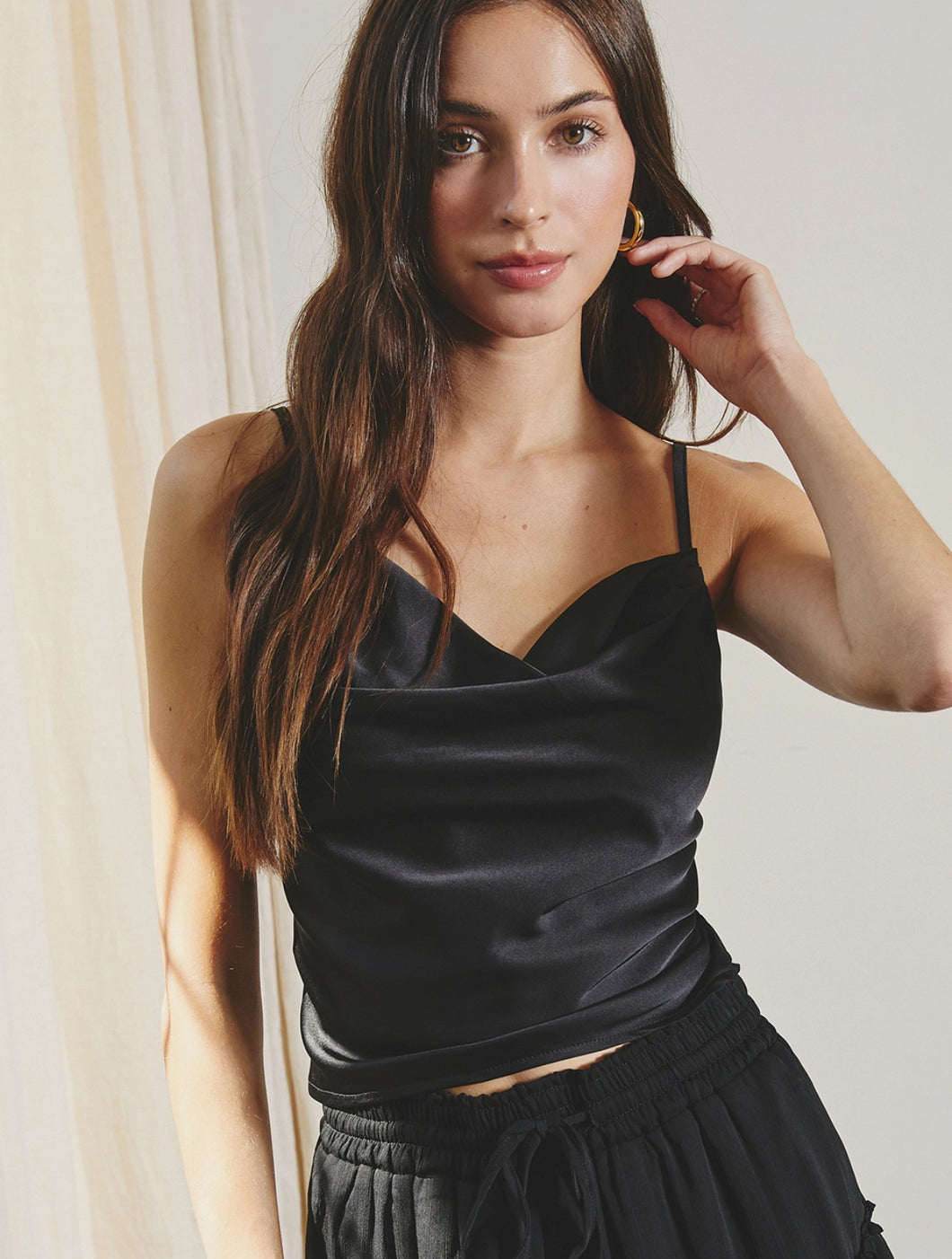 The Little Things Satin Cowl Crop Cami