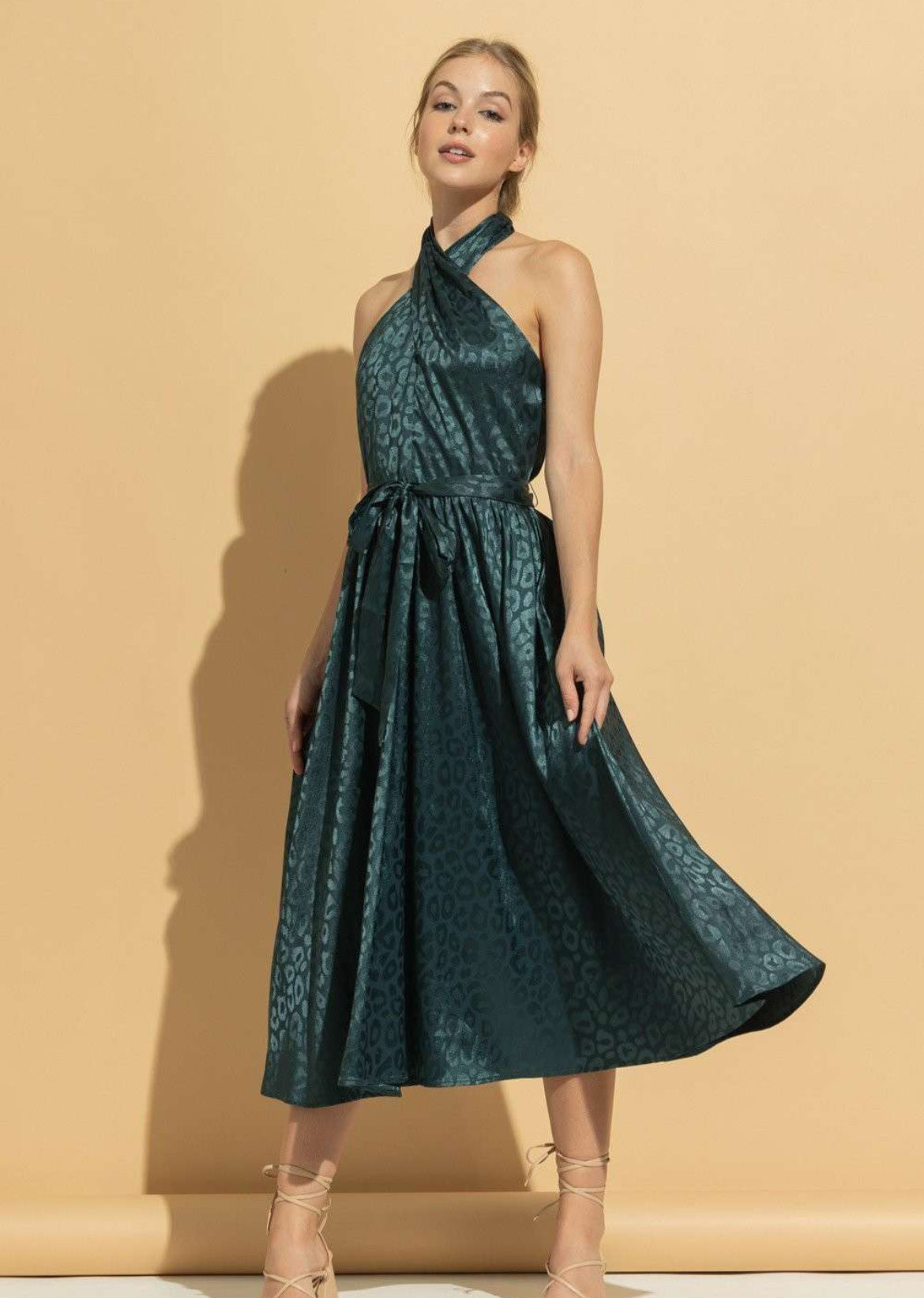 Enchanted Emerald Halter Midi Dress L Enchanted Emerald Halter Midi Dress L