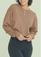 Load image into Gallery viewer, Lucky Day Cropped Olive Henley Top