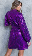 Load image into Gallery viewer, Electric Purple Sequin Shirt-Dress