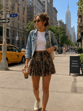 Load image into Gallery viewer, Wild Mocha Blooms Drop-Waist Lace-Up Pleated Mini Skort