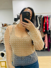 Load image into Gallery viewer, Preppy Rebel Sheer Nude Pearls Top (curvy collection)