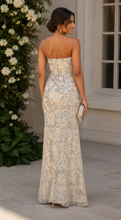 Load image into Gallery viewer, Champagne Wishes Sequin Strapless Gown