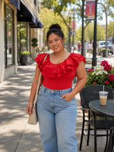 Load image into Gallery viewer, Red Ruffles Me Up Bodysuit (Curvy Collection)