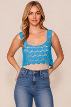 Load image into Gallery viewer, Electric Blue Square Neck Crochet Crop Top