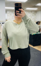 Load image into Gallery viewer, Lucky Day Cropped Olive Henley Top