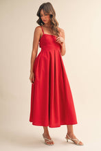 Load image into Gallery viewer, Scarlet Soirée Linen Tie-back Midi Dress