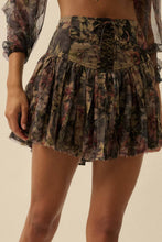 Load image into Gallery viewer, Wild Mocha Blooms Drop-Waist Lace-Up Pleated Mini Skort