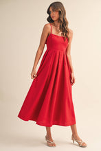 Load image into Gallery viewer, Scarlet Soirée Linen Tie-back Midi Dress