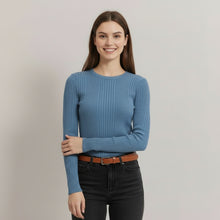 Load image into Gallery viewer, Steel Blue Brushed Ribbed Long Sleeve Top