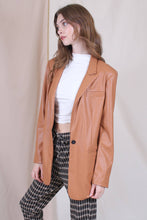 Load image into Gallery viewer, Smooth Butterscotch Faux Leather Oversized Blazer