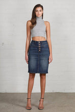 Load image into Gallery viewer, High Rise Button Fly Closure Denim Midi Skirt