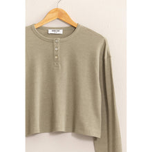 Load image into Gallery viewer, Lucky Day Cropped Olive Henley Top