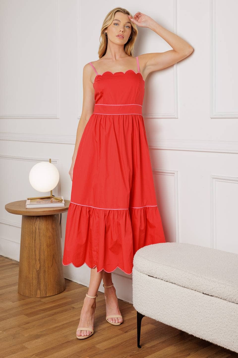 watermelon midi dress Watermelon Sugar Scalloped Poplin Midi Dress