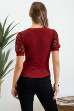 Load image into Gallery viewer, Sweet Cranberry Henley Lace Sleeve Top