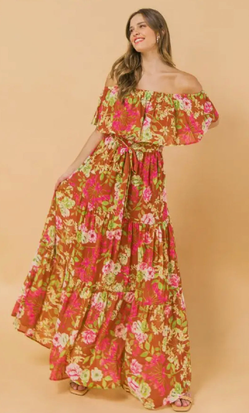 Enchanted Gardens Flounce Maxi Dress S
