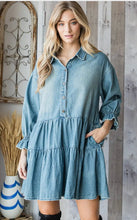 Load image into Gallery viewer, A Little Edgy Destroyed Denim Tiered Dress