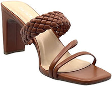 Load image into Gallery viewer, Cognac Braided Heeled Sandals