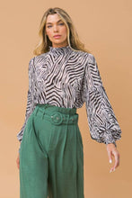 Load image into Gallery viewer, Zebra Happy Mock Neck Blouse