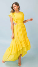 Load image into Gallery viewer, Lemon drop Cut-out Hi Lo Dress