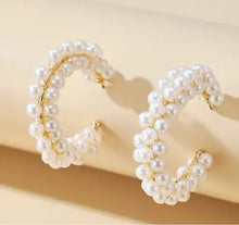 Load image into Gallery viewer, Pearl Cluster Hoop Earrings (Back in Stock!)