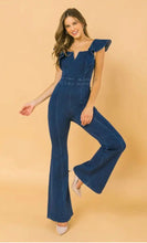 Load image into Gallery viewer, Groovy Vibes V-Notch Denim Jumpsuit