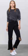 Load image into Gallery viewer, Black High Rise Straight Leg Ripped Raw Edge Jean
