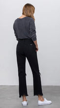 Load image into Gallery viewer, Black High Rise Straight Leg Ripped Raw Edge Jean
