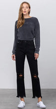 Load image into Gallery viewer, Black High Rise Straight Leg Ripped Raw Edge Jean
