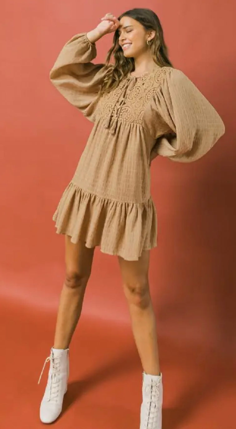 Desert Sands Boho Babydoll Dress (Last One M) M