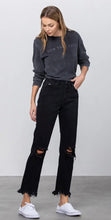Load image into Gallery viewer, Black High Rise Straight Leg Ripped Raw Edge Jean